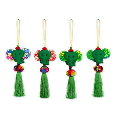 Alternate image for Elephant-Themed 4-Piece Cotton Blend Ornament Set in Green Thai Elephants of Luck