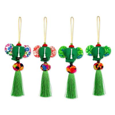 Alternate image for Elephant-Themed 4-Piece Cotton Blend Ornament Set in Green Thai Elephants of Luck