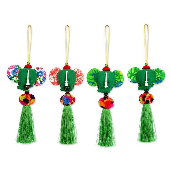 Alternate image for Elephant-Themed 4-Piece Cotton Blend Ornament Set in Green Thai Elephants of Luck