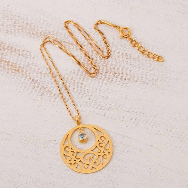 Alternate image for Gold plated blue topaz floral necklace Lanna Moon