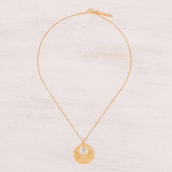Alternate image for Gold plated blue topaz floral necklace Lanna Moon