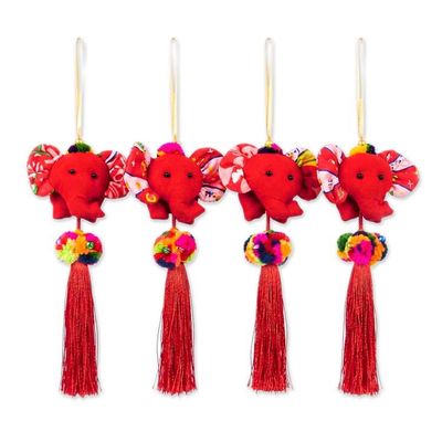 Alternate image for Whimsical Elephant-Themed 4-Piece Cotton Blend Ornament Set Thai Elephants in Love