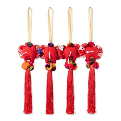 Alternate image for Whimsical Elephant-Themed 4-Piece Cotton Blend Ornament Set Thai Elephants in Love