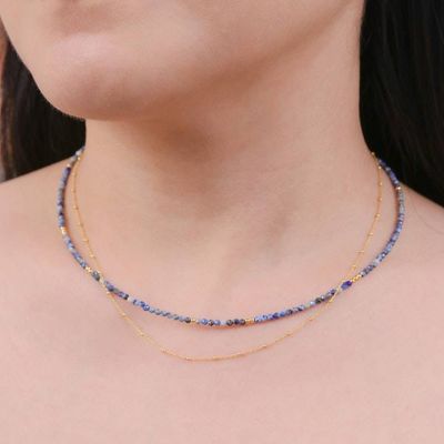 Alternate image for 6-Carat Lapis Lazuli Strand Necklace with 24k Golden Plating True Reflections