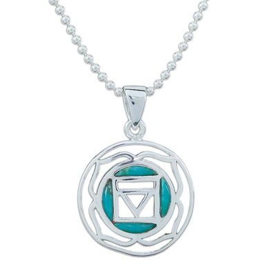Alternate image for Inspirational Lotus-Themed Recon Turquoise Pendant Necklace Mind in Peace