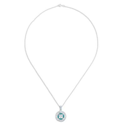Alternate image for Inspirational Lotus-Themed Recon Turquoise Pendant Necklace Mind in Peace