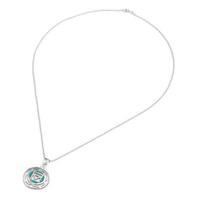 Alternate image for Inspirational Lotus-Themed Recon Turquoise Pendant Necklace Mind in Peace