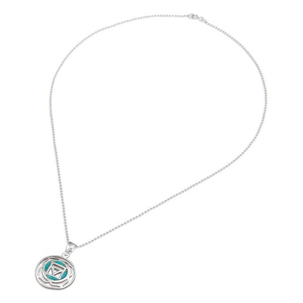 Alternate image for Inspirational Lotus-Themed Recon Turquoise Pendant Necklace Mind in Peace