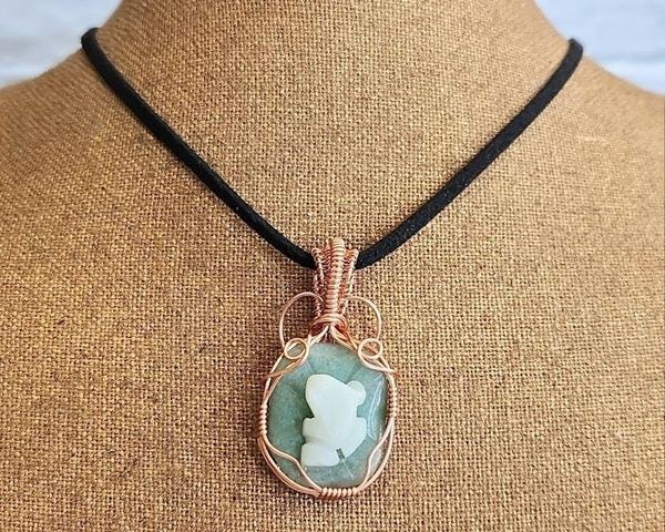 Alternate image for Copper Wire Wrapped Gemstone Frog Pendant
