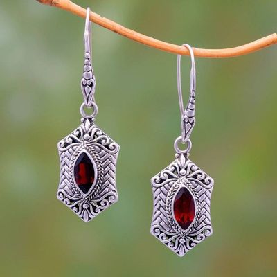 Primary image for Weave Pattern Garnet Dangle Earrings from Bali Sanur Elegance