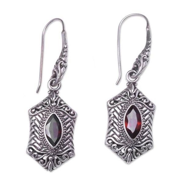 Alternate image for Weave Pattern Garnet Dangle Earrings from Bali Sanur Elegance