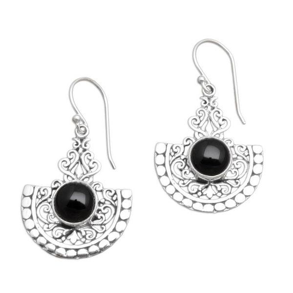 Alternate image for Onyx and Sterling Silver Dangle Earrings Midnight in Bali