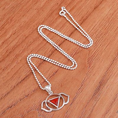 Alternate image for Semi-Abstract Elephant-Themed Carnelian Pendant Necklace Giant Fire