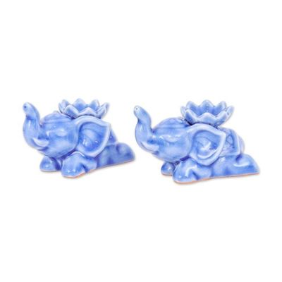 Alternate image for Blue Ceramic Elephant Incense Holders with Crackled Finish River Sages