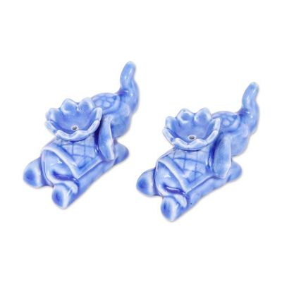 Alternate image for Blue Ceramic Elephant Incense Holders with Crackled Finish River Sages
