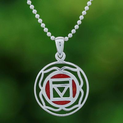 Alternate image for Inspirational Lotus-Themed Carnelian Pendant Necklace Mind on Fire