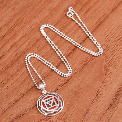 Alternate image for Inspirational Lotus-Themed Carnelian Pendant Necklace Mind on Fire
