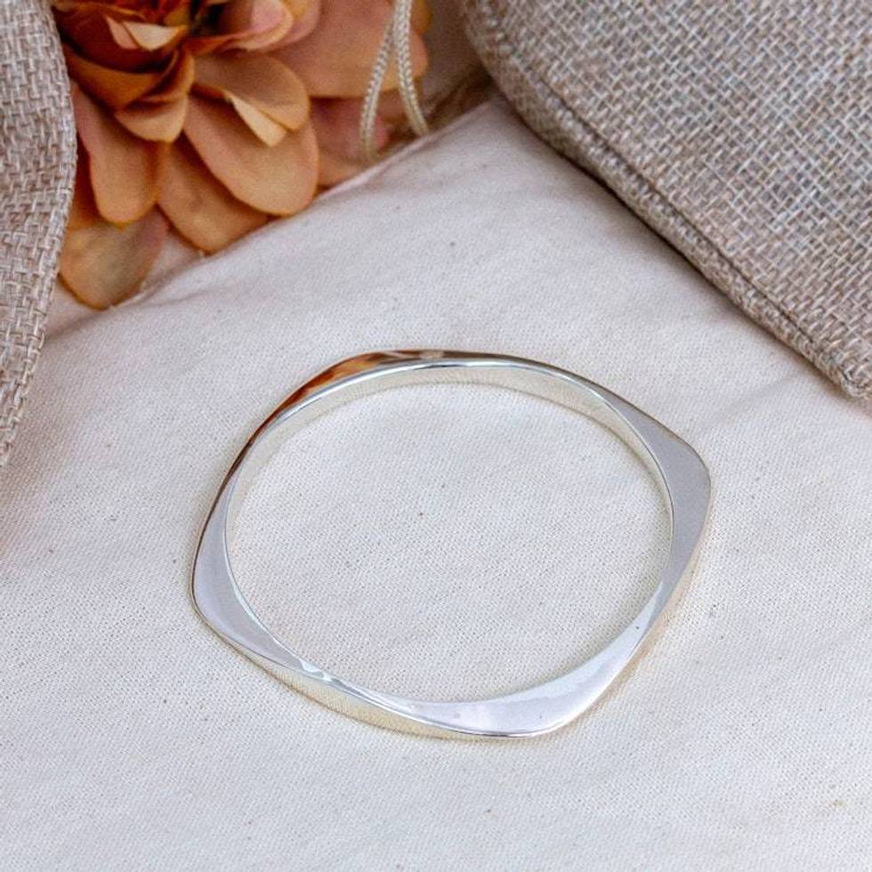 Contemporary Sterling Silver Bangle Bracelet from Taxco 'Sleek Geometry'
