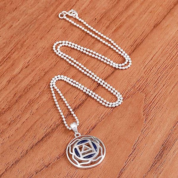 Alternate image for Inspirational Lotus-Themed Lapis Lazuli Pendant Necklace Mind of Intellect