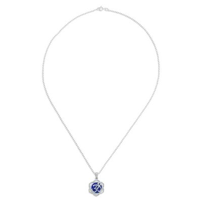 Alternate image for Floral Om-Themed Lapis Lazuli Pendant Necklace from Thailand Sacred Regal Bloom