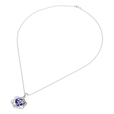 Alternate image for Floral Om-Themed Lapis Lazuli Pendant Necklace from Thailand Sacred Regal Bloom
