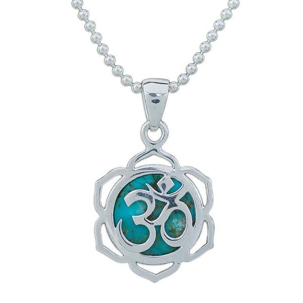Alternate image for Floral Om-Themed Reconstituted Turquoise Pendant Necklace Sacred Peace Bloom
