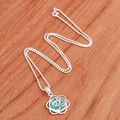 Alternate image for Floral Om-Themed Reconstituted Turquoise Pendant Necklace Sacred Peace Bloom