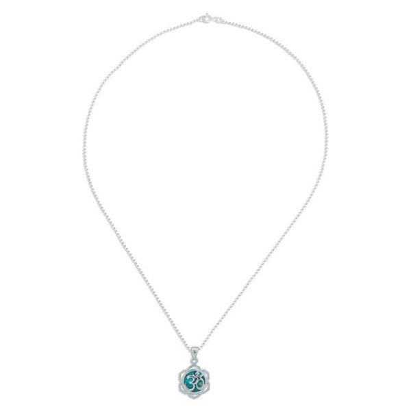 Alternate image for Floral Om-Themed Reconstituted Turquoise Pendant Necklace Sacred Peace Bloom