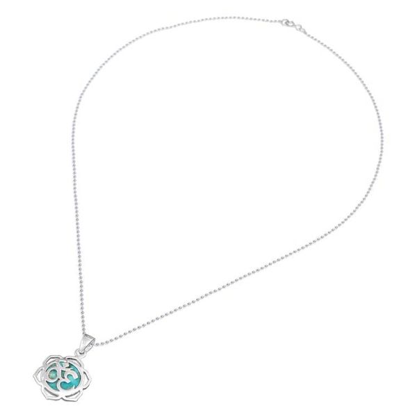 Alternate image for Floral Om-Themed Reconstituted Turquoise Pendant Necklace Sacred Peace Bloom
