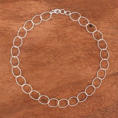Alternate image for Sterling Silver Link Necklace in a Brushed-Satin Finish Ethereal Orbits