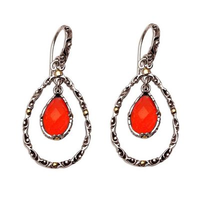 Primary image for Chalcedony and Sterling Silver Gold Accented Dangle Earrings Eternity Dew in Orange