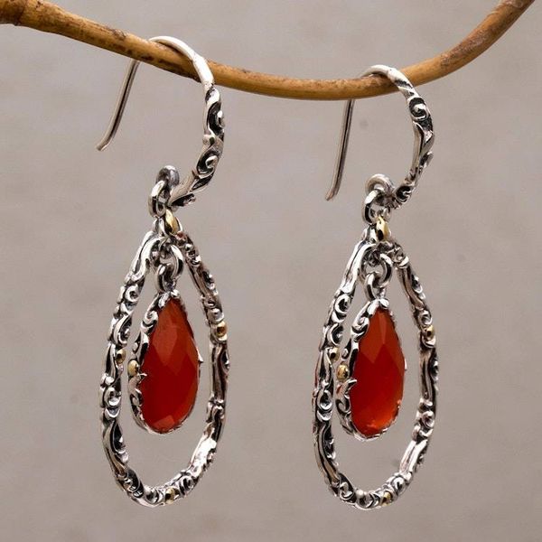 Alternate image for Chalcedony and Sterling Silver Gold Accented Dangle Earrings Eternity Dew in Orange