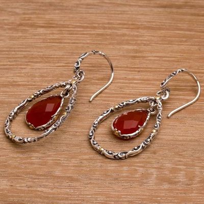 Alternate image for Chalcedony and Sterling Silver Gold Accented Dangle Earrings Eternity Dew in Orange