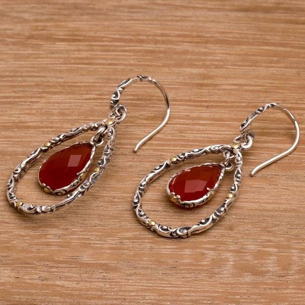 Alternate image for Chalcedony and Sterling Silver Gold Accented Dangle Earrings Eternity Dew in Orange