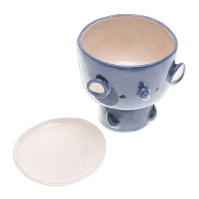 Alternate image for Elephant-Shaped Blue Ceramic Mini Flower Pot with Saucer Endearing Elephant