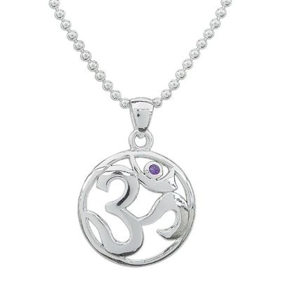 Alternate image for Polished Amethyst Round Om Pendant Necklace from Thailand Om of Wisdom