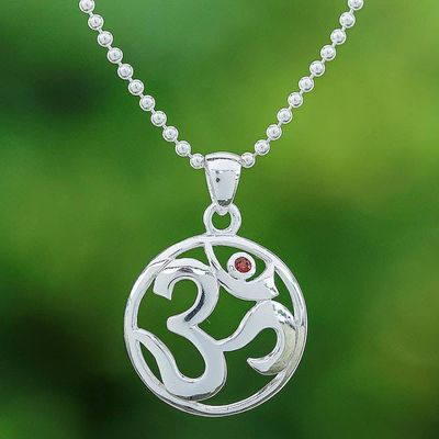 Primary image for Polished Garnet Round Om Pendant Necklace from Thailand Om of Passion