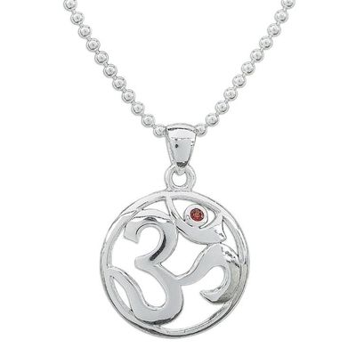 Alternate image for Polished Garnet Round Om Pendant Necklace from Thailand Om of Passion