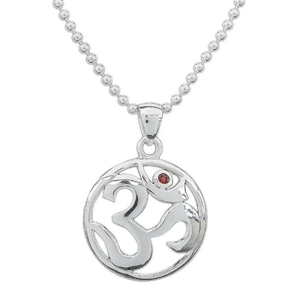 Alternate image for Polished Garnet Round Om Pendant Necklace from Thailand Om of Passion