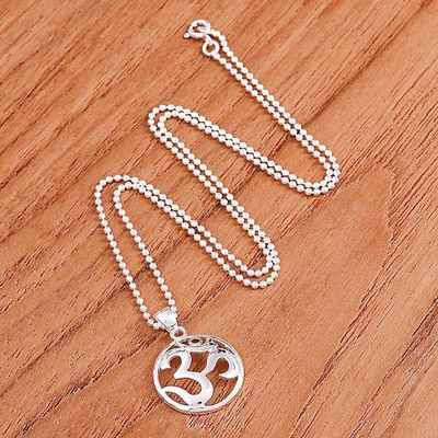 Alternate image for Polished Garnet Round Om Pendant Necklace from Thailand Om of Passion