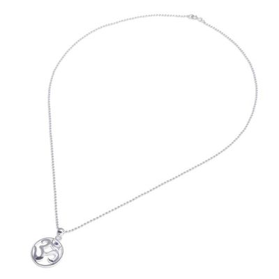 Alternate image for Polished Amethyst Round Om Pendant Necklace from Thailand Om of Wisdom