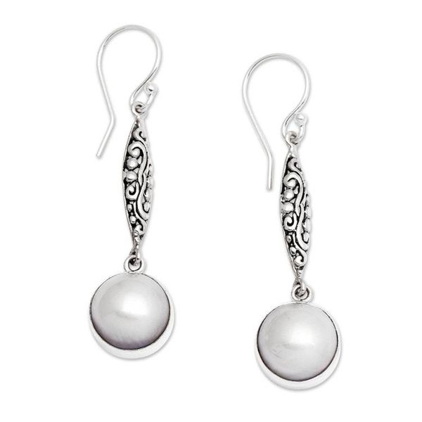 Alternate image for Sterling Silver and Cultured Mabe Pearl Dangle Earrings Lovely Legacy