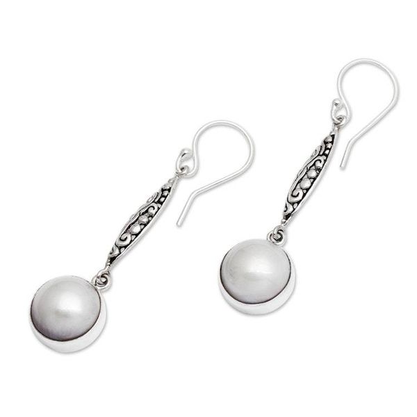 Alternate image for Sterling Silver and Cultured Mabe Pearl Dangle Earrings Lovely Legacy
