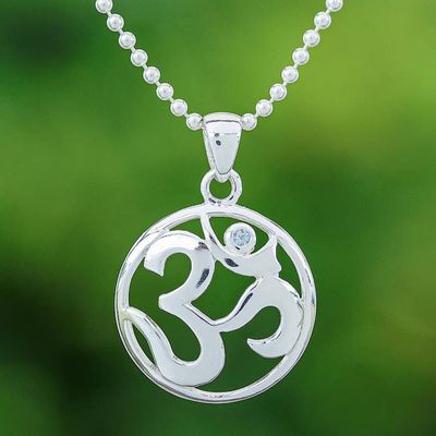 Primary image for Polished Blue Topaz Round Om Pendant Necklace from Thailand Om of Loyalty