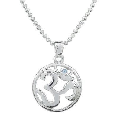 Alternate image for Polished Blue Topaz Round Om Pendant Necklace from Thailand Om of Loyalty