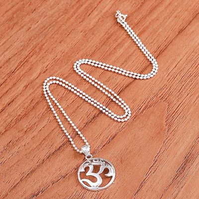 Alternate image for Polished Blue Topaz Round Om Pendant Necklace from Thailand Om of Loyalty