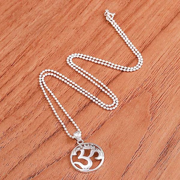 Alternate image for Polished Blue Topaz Round Om Pendant Necklace from Thailand Om of Loyalty