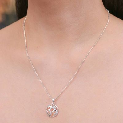 Alternate image for Polished Blue Topaz Round Om Pendant Necklace from Thailand Om of Loyalty