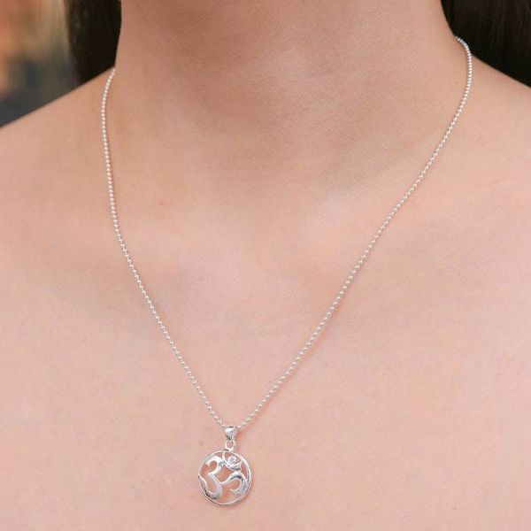 Alternate image for Polished Blue Topaz Round Om Pendant Necklace from Thailand Om of Loyalty