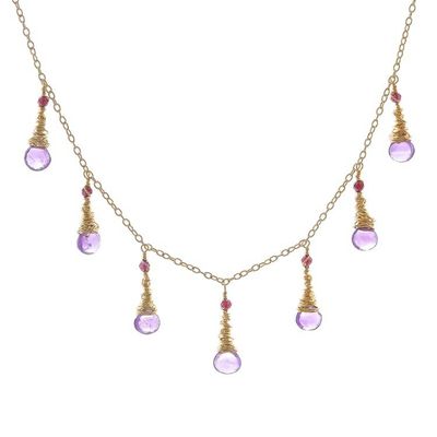 Alternate image for Gold Plated Amethyst and Garnet Waterfall Necklace Lavender Bliss